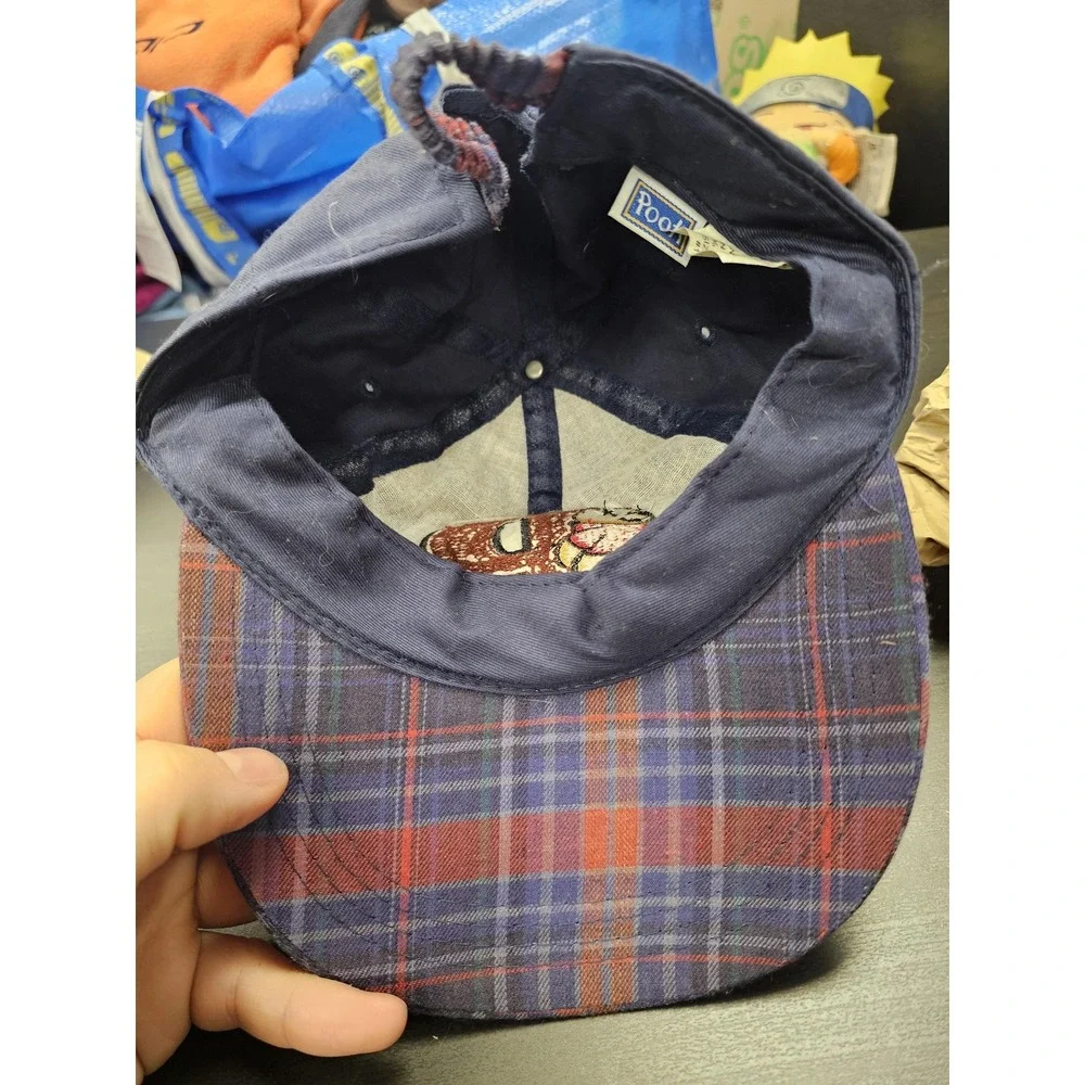 Vintage Disney Winnie The Pooh Hat Cap Strap Back Boys One‎ Size Blue Plaid 90s